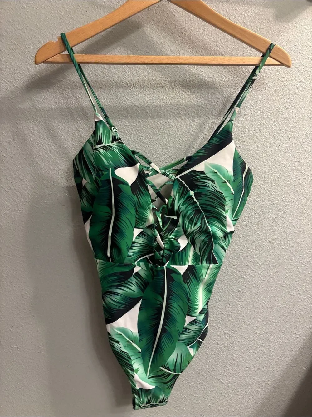 Leaf Print Green One-Piece Swimsuit for Women